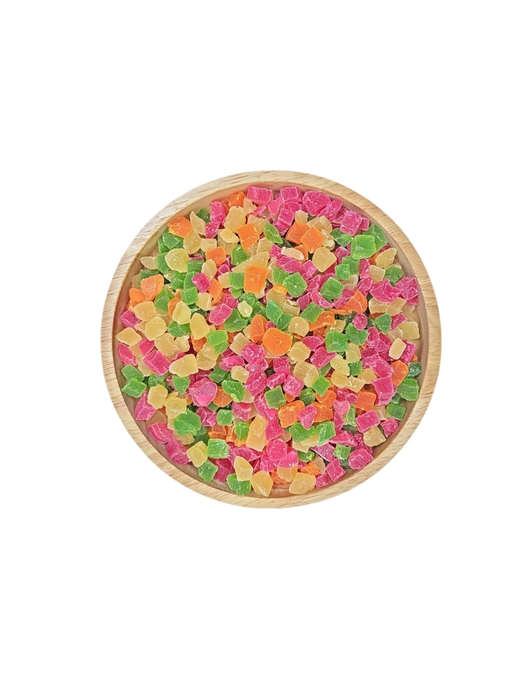 میوه خشک اناناس حبه رنگی 4رنگ تایلندی گوگونات قیمت و پخش عمده درب کارخانه 1404 بسته بندی فله و کیلویی